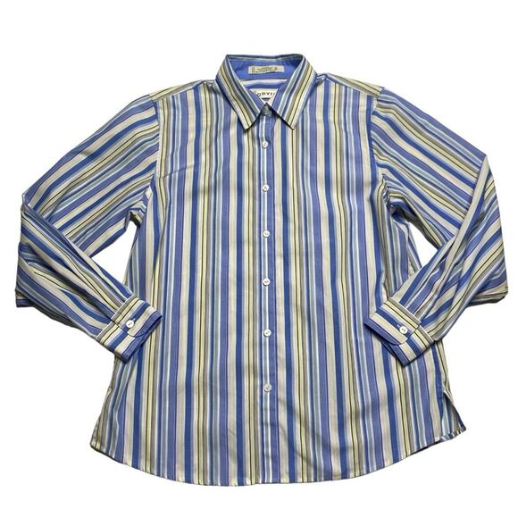 Orvis Tops - Orvis Carefree Striped Button Down Shirt Blue Yellow Spring Summer Sz 8